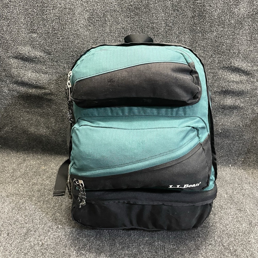 L.L. Bean ODJ86 Weekender Canvas‎ Backpack Green/BLK Vintage Hiking Travel Bag